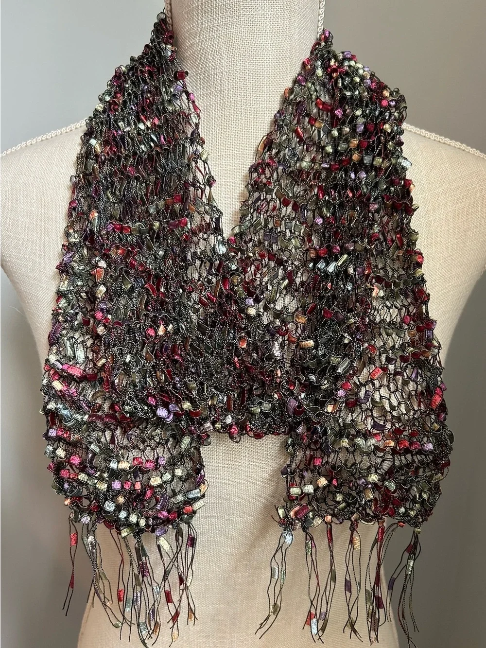 Multicolor Ladder Ribbon Knit Scarf 60”